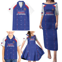 Custom Haiti Football Family Matching Puletasi and Hawaiian Shirt Les Grenadiers Veve Haitian Vodou Blue Version - Wonder Print Shop