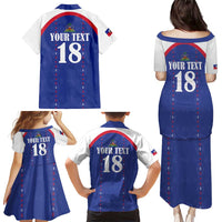 Custom Haiti Football Family Matching Puletasi and Hawaiian Shirt Les Grenadiers Veve Haitian Vodou Blue Version - Wonder Print Shop