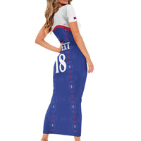 Custom Haiti Football Family Matching Short Sleeve Bodycon Dress and Hawaiian Shirt Les Grenadiers Veve Haitian Vodou Blue Version - Wonder Print Shop