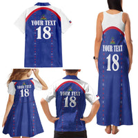 Custom Haiti Football Family Matching Tank Maxi Dress and Hawaiian Shirt Les Grenadiers Veve Haitian Vodou Blue Version - Wonder Print Shop