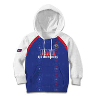 Custom Haiti Football Kid Hoodie Les Grenadiers Veve Haitian Vodou Blue Version - Wonder Print Shop