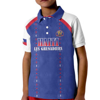 Custom Haiti Football Kid Polo Shirt Les Grenadiers Veve Haitian Vodou Blue Version - Wonder Print Shop