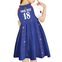 Custom Haiti Football Kid Short Sleeve Dress Les Grenadiers Veve Haitian Vodou Blue Version - Wonder Print Shop