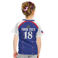 Custom Haiti Football Kid T Shirt Les Grenadiers Veve Haitian Vodou Blue Version - Wonder Print Shop