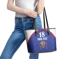 Custom Haiti Football Leather Tote Bag Les Grenadiers Veve Haitian Vodou Blue Version - Wonder Print Shop