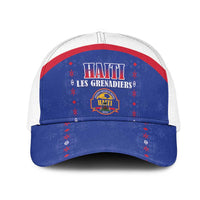 Haiti Football Mesh Trucker Cap Les Grenadiers Veve Haitian Vodou Blue Version - Wonder Print Shop