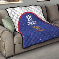 Custom Haiti Football Quilt Les Grenadiers Veve Haitian Vodou Blue Version - Wonder Print Shop