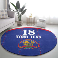 Custom Haiti Football Round Carpet Les Grenadiers Veve Haitian Vodou Blue Version - Wonder Print Shop