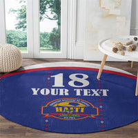 Custom Haiti Football Round Carpet Les Grenadiers Veve Haitian Vodou Blue Version - Wonder Print Shop