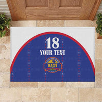 Custom Haiti Football Rubber Doormat Les Grenadiers Veve Haitian Vodou Blue Version - Wonder Print Shop