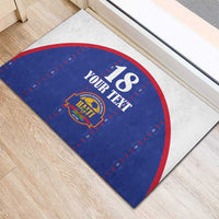 Custom Haiti Football Rubber Doormat Les Grenadiers Veve Haitian Vodou Blue Version - Wonder Print Shop