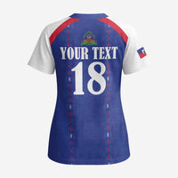 Custom Haiti Football Scrub Top Les Grenadiers Veve Haitian Vodou Blue Version - Wonder Print Shop