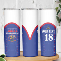 Custom Haiti Football Skinny Tumbler Les Grenadiers Veve Haitian Vodou Blue Version - Wonder Print Shop