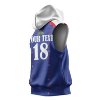 Custom Haiti Football Sleeveless Hoodie Les Grenadiers Veve Haitian Vodou Blue Version - Wonder Print Shop