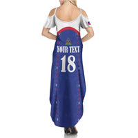 Custom Haiti Football Summer Maxi Dress Les Grenadiers Veve Haitian Vodou Blue Version - Wonder Print Shop