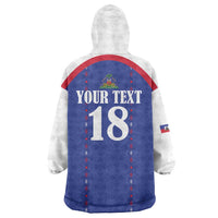 Custom Haiti Football Wearable Blanket Hoodie Les Grenadiers Veve Haitian Vodou Blue Version - Wonder Print Shop