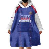 Custom Haiti Football Wearable Blanket Hoodie Les Grenadiers Veve Haitian Vodou Blue Version - Wonder Print Shop