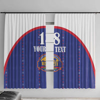 Custom Haiti Football Window Curtain Les Grenadiers Veve Haitian Vodou Blue Version - Wonder Print Shop