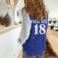 Custom Haiti Football Women Casual Shirt Les Grenadiers Veve Haitian Vodou Blue Version - Wonder Print Shop