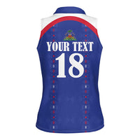 Custom Haiti Football Women Sleeveless Polo Shirt Les Grenadiers Veve Haitian Vodou Blue Version - Wonder Print Shop