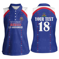 Custom Haiti Football Women Sleeveless Polo Shirt Les Grenadiers Veve Haitian Vodou Blue Version - Wonder Print Shop