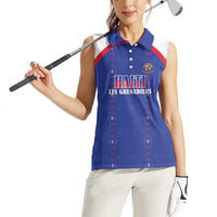 Custom Haiti Football Women Sleeveless Polo Shirt Les Grenadiers Veve Haitian Vodou Blue Version - Wonder Print Shop