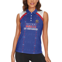 Custom Haiti Football Women Sleeveless Polo Shirt Les Grenadiers Veve Haitian Vodou Blue Version - Wonder Print Shop