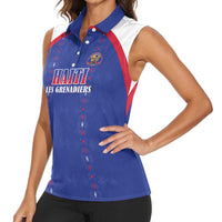 Custom Haiti Football Women Sleeveless Polo Shirt Les Grenadiers Veve Haitian Vodou Blue Version - Wonder Print Shop