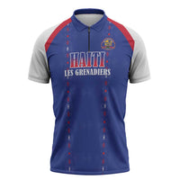 Custom Haiti Football Zipper Polo Shirt Les Grenadiers Veve Haitian Vodou Blue Version - Wonder Print Shop