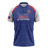 Custom Haiti Football Zipper Polo Shirt Les Grenadiers Veve Haitian Vodou Blue Version - Wonder Print Shop