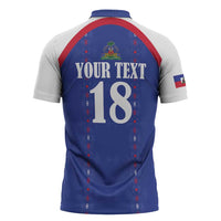 Custom Haiti Football Zipper Polo Shirt Les Grenadiers Veve Haitian Vodou Blue Version - Wonder Print Shop