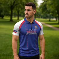 Custom Haiti Football Zipper Polo Shirt Les Grenadiers Veve Haitian Vodou Blue Version - Wonder Print Shop