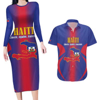 Haiti Pride Personalized Couples Matching Long Sleeve Bodycon Dress and Hawaiian Shirt Neg Marron Haitian Heritage - Wonder Print Shop
