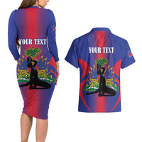 Haiti Pride Personalized Couples Matching Long Sleeve Bodycon Dress and Hawaiian Shirt Neg Marron Haitian Heritage - Wonder Print Shop