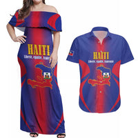Haiti Pride Personalized Couples Matching Off Shoulder Maxi Dress and Hawaiian Shirt Neg Marron Haitian Heritage - Wonder Print Shop