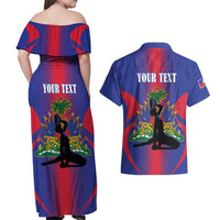 Haiti Pride Personalized Couples Matching Off Shoulder Maxi Dress and Hawaiian Shirt Neg Marron Haitian Heritage - Wonder Print Shop