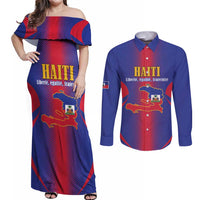 Haiti Pride Personalized Couples Matching Off Shoulder Maxi Dress and Long Sleeve Button Shirt Neg Marron Haitian Heritage - Wonder Print Shop