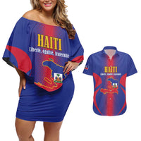 Haiti Pride Personalized Couples Matching Off Shoulder Short Dress and Hawaiian Shirt Neg Marron Haitian Heritage - Wonder Print Shop