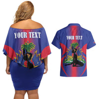 Haiti Pride Personalized Couples Matching Off Shoulder Short Dress and Hawaiian Shirt Neg Marron Haitian Heritage - Wonder Print Shop