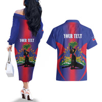 Haiti Pride Personalized Couples Matching Off The Shoulder Long Sleeve Dress and Hawaiian Shirt Neg Marron Haitian Heritage - Wonder Print Shop
