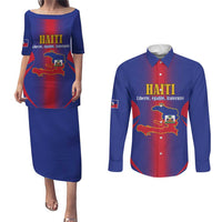 Haiti Pride Personalized Couples Matching Puletasi and Long Sleeve Button Shirt Neg Marron Haitian Heritage - Wonder Print Shop