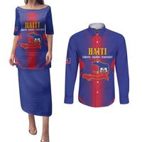 Haiti Pride Personalized Couples Matching Puletasi and Long Sleeve Button Shirt Neg Marron Haitian Heritage - Wonder Print Shop
