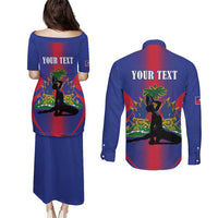 Haiti Pride Personalized Couples Matching Puletasi and Long Sleeve Button Shirt Neg Marron Haitian Heritage - Wonder Print Shop