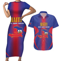 Haiti Pride Personalized Couples Matching Short Sleeve Bodycon Dress and Hawaiian Shirt Neg Marron Haitian Heritage - Wonder Print Shop