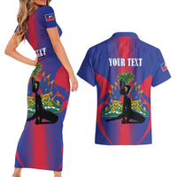 Haiti Pride Personalized Couples Matching Short Sleeve Bodycon Dress and Hawaiian Shirt Neg Marron Haitian Heritage - Wonder Print Shop