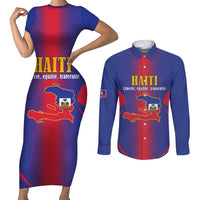 Haiti Pride Personalized Couples Matching Short Sleeve Bodycon Dress and Long Sleeve Button Shirt Neg Marron Haitian Heritage - Wonder Print Shop