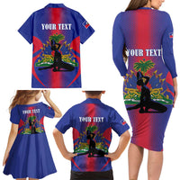 Haiti Pride Personalized Family Matching Long Sleeve Bodycon Dress and Hawaiian Shirt Neg Marron Haitian Heritage - Wonder Print Shop