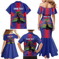 Haiti Pride Personalized Family Matching Mermaid Dress and Hawaiian Shirt Neg Marron Haitian Heritage - Wonder Print Shop