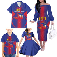 Haiti Pride Personalized Family Matching Off The Shoulder Long Sleeve Dress and Hawaiian Shirt Neg Marron Haitian Heritage - Wonder Print Shop