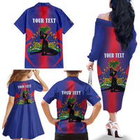 Haiti Pride Personalized Family Matching Off The Shoulder Long Sleeve Dress and Hawaiian Shirt Neg Marron Haitian Heritage - Wonder Print Shop
